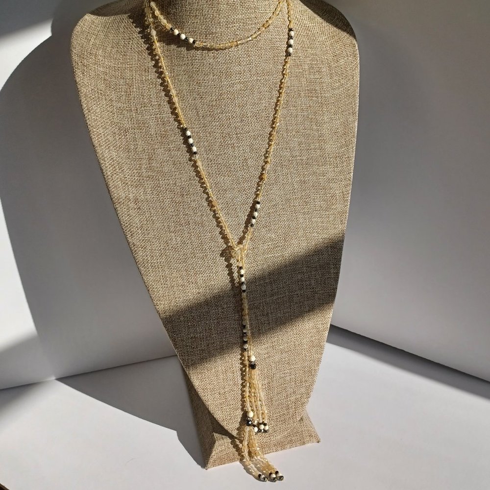 New yellow citrine with onyx and turquopise  multiple sees long size necklace